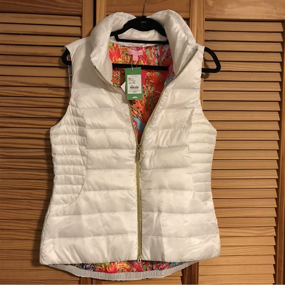 Lilly Pulitzer Off-White Vest with Colorful Floral Interior Sz Lg NWT